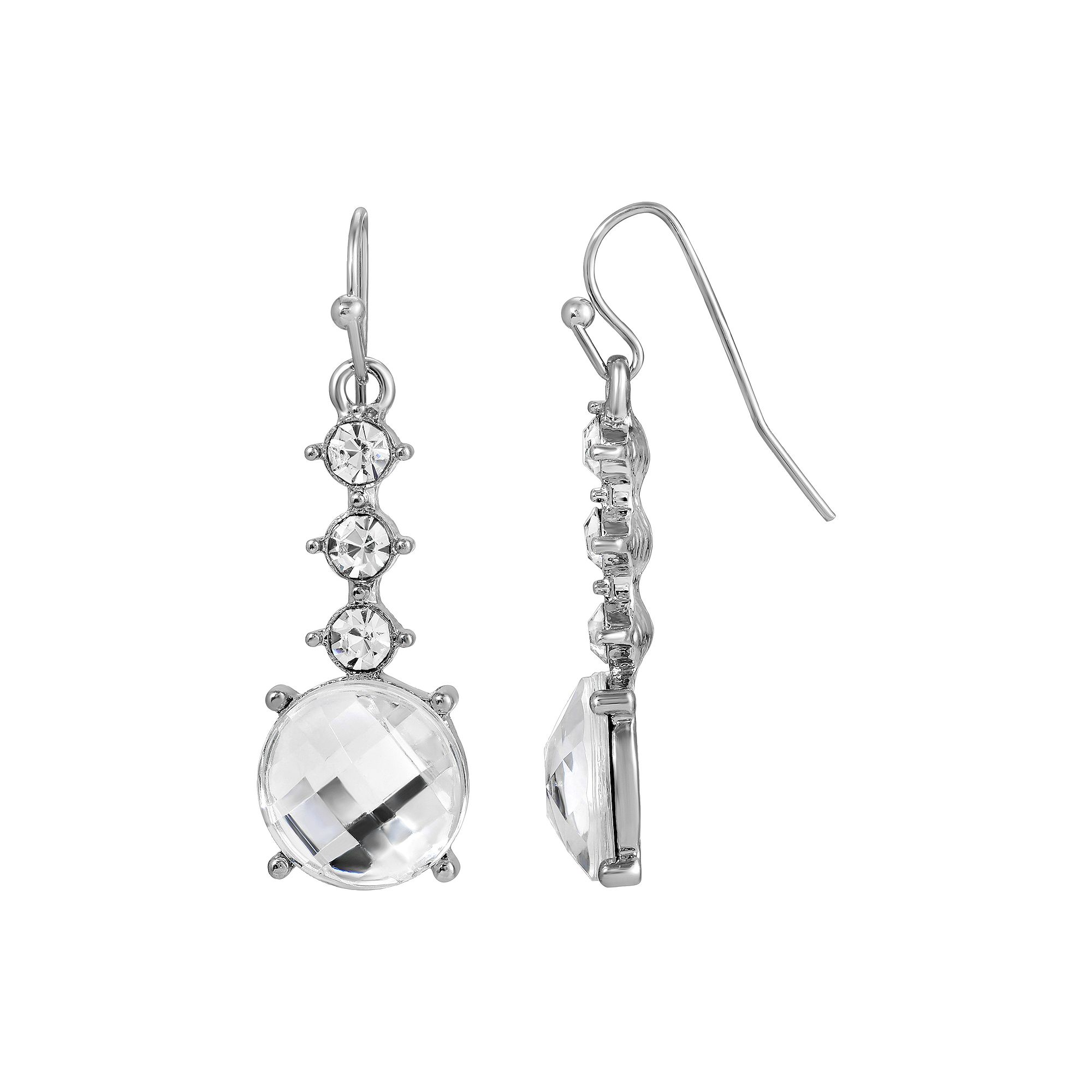 1928 Round Faceted Linear Drop Crystal Earrings, Womens, White
