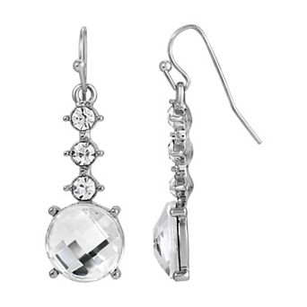 1928 Round Faceted Linear Drop Crystal Earrings