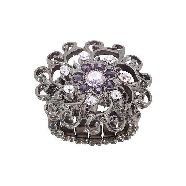 1928 Crystal Flower Filigree Stretch Ring
