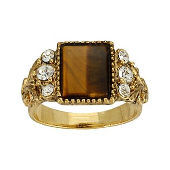1928 Gold Tone Semi-Precious Rectangular Stone Ring