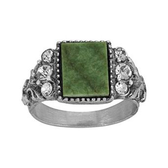 1928 Gold Tone Semi-Precious Rectangular Stone Ring