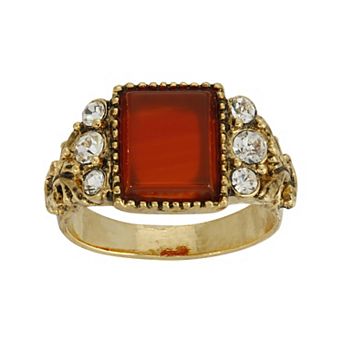 1928 Gold Tone Semi-Precious Rectangular Stone Ring