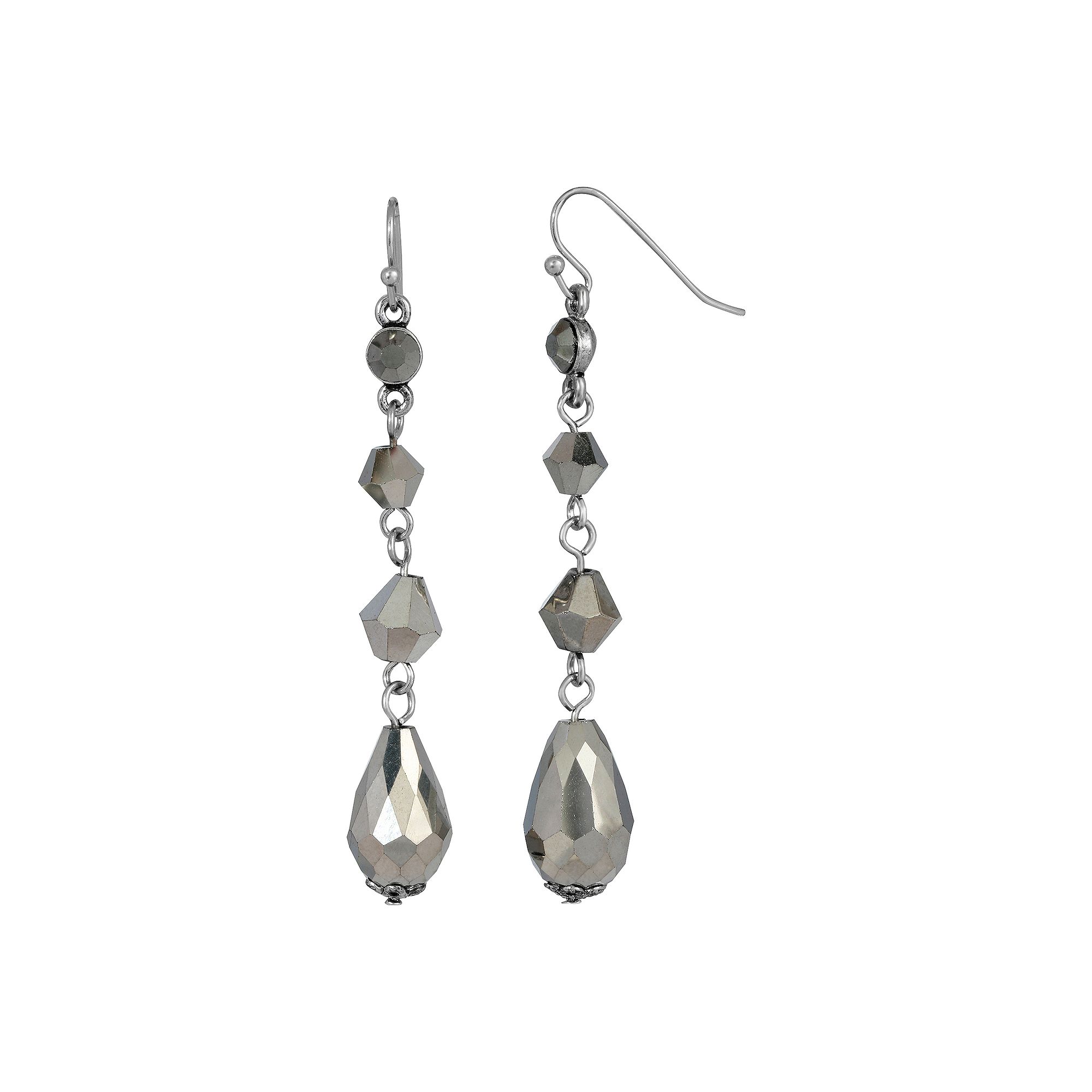 1928 Silver Tone Hematite Linear Drop Earrings, Womens, Gray
