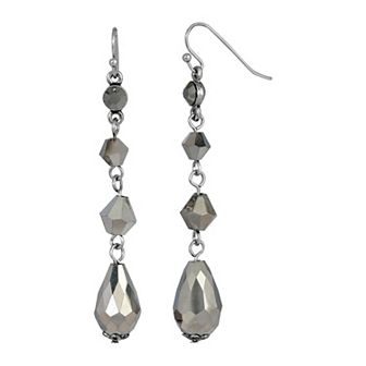 1928 Silver Tone Hematite Linear Drop Earrings
