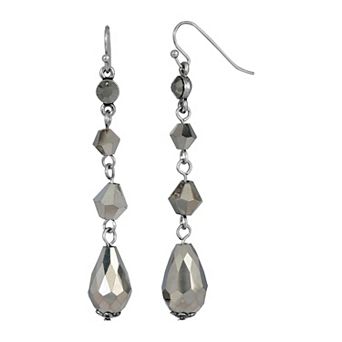 1928 Silver Tone Hematite Linear Drop Earrings
