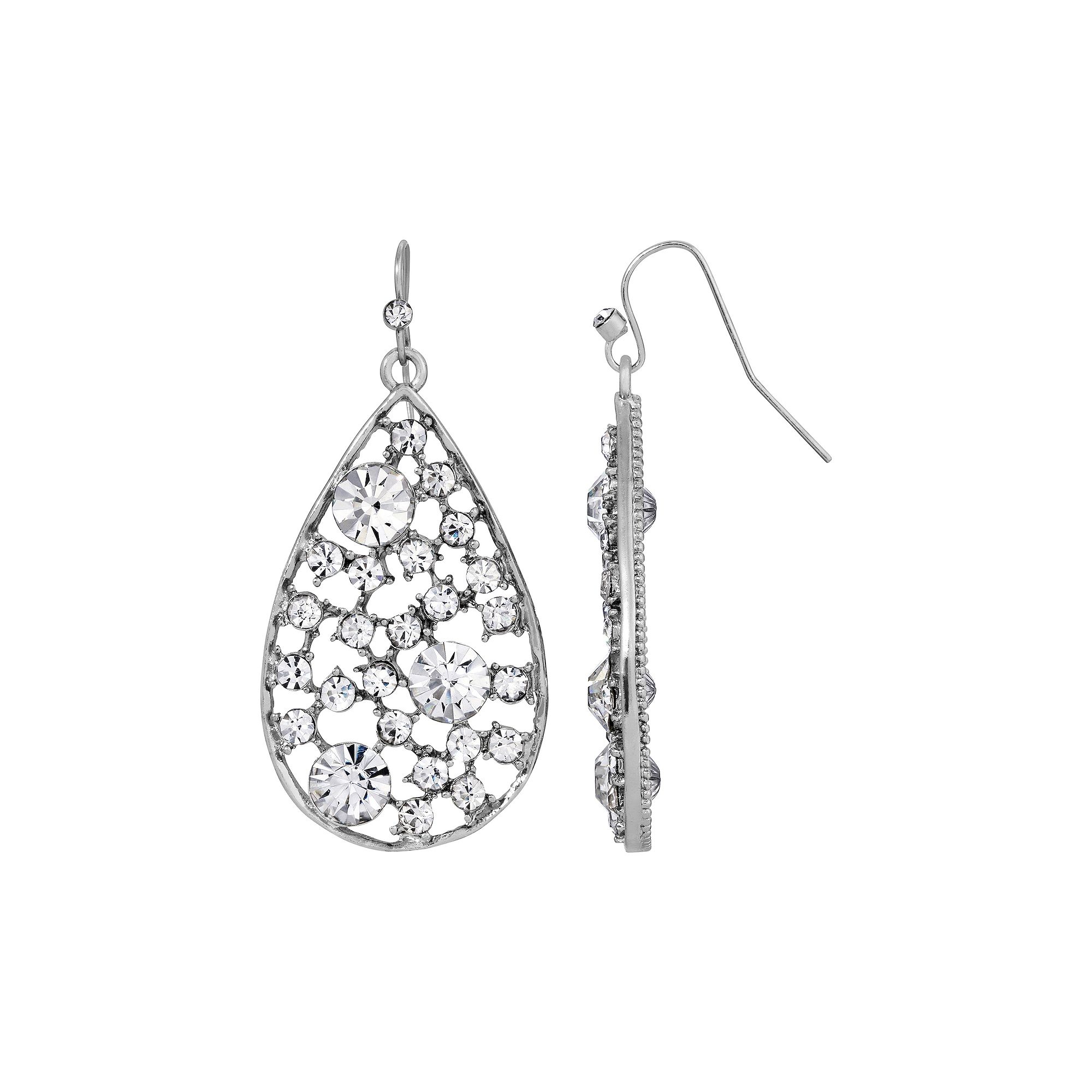 1928 Silver Tone Multi-Crystal Open Lattice Pear Teardrop Earrings, Womens