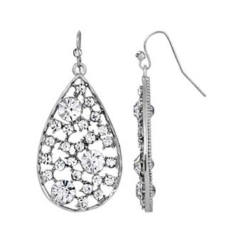1928 Silver Tone Multi-Crystal Open Lattice Pear Teardrop Earrings