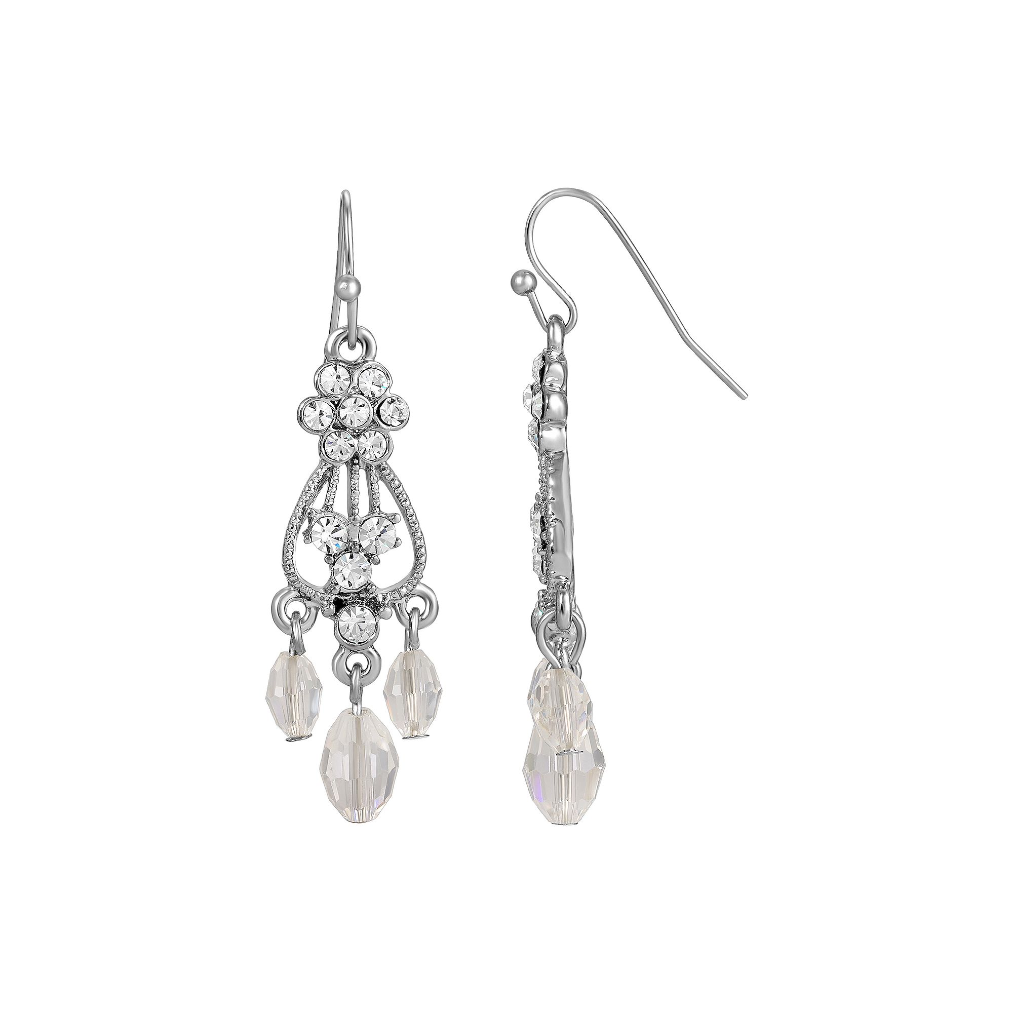 1928 Silver Tone Crystal Chandelier Drop Earrings, Womens, White