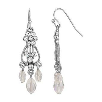 1928 Silver Tone Crystal Chandelier Drop Earrings