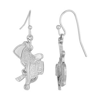 1928 Silver Tone Horse and Saddle Earrings