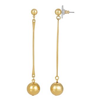 1928 Gold Tone Linear Drop Bar Beaded Earrings