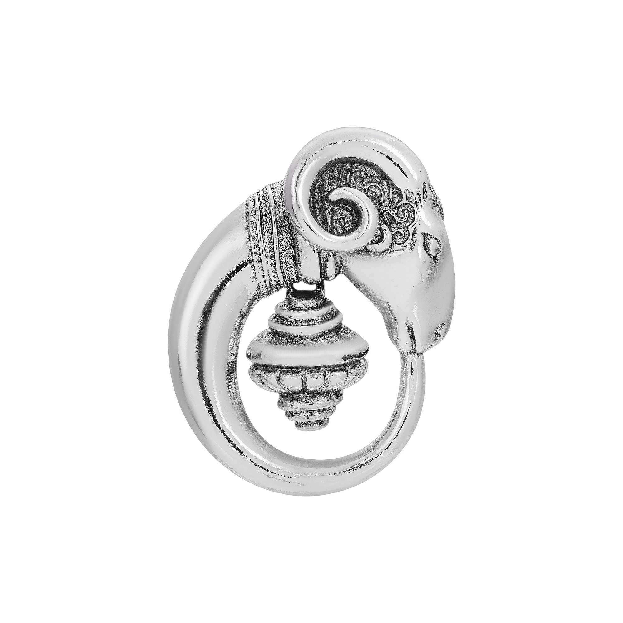 1928 Silver Tone Ram Head Pin, Womens, Gray