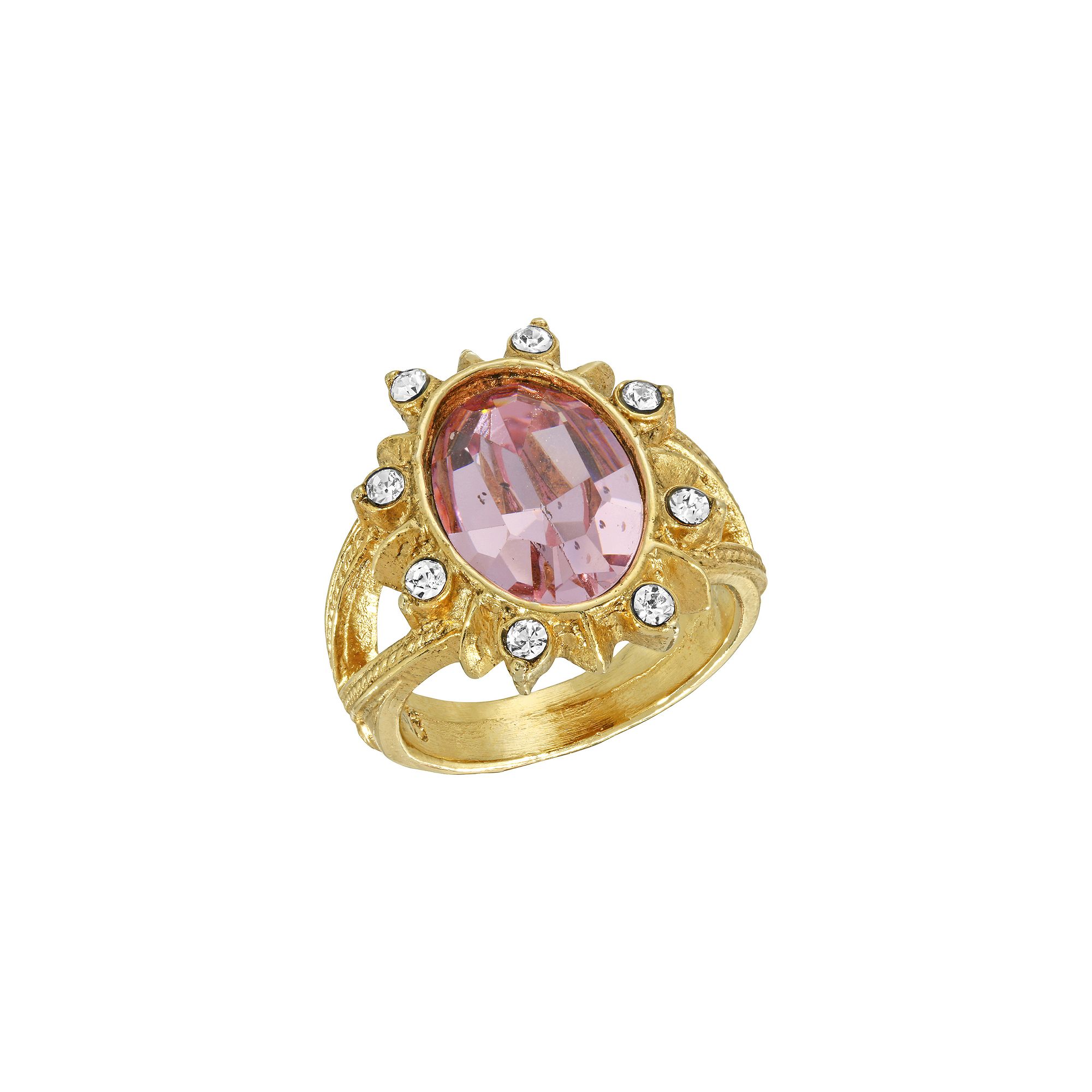 1928 Gold Tone Rosy Crystal Oval Flower Ring, Womens, Pink