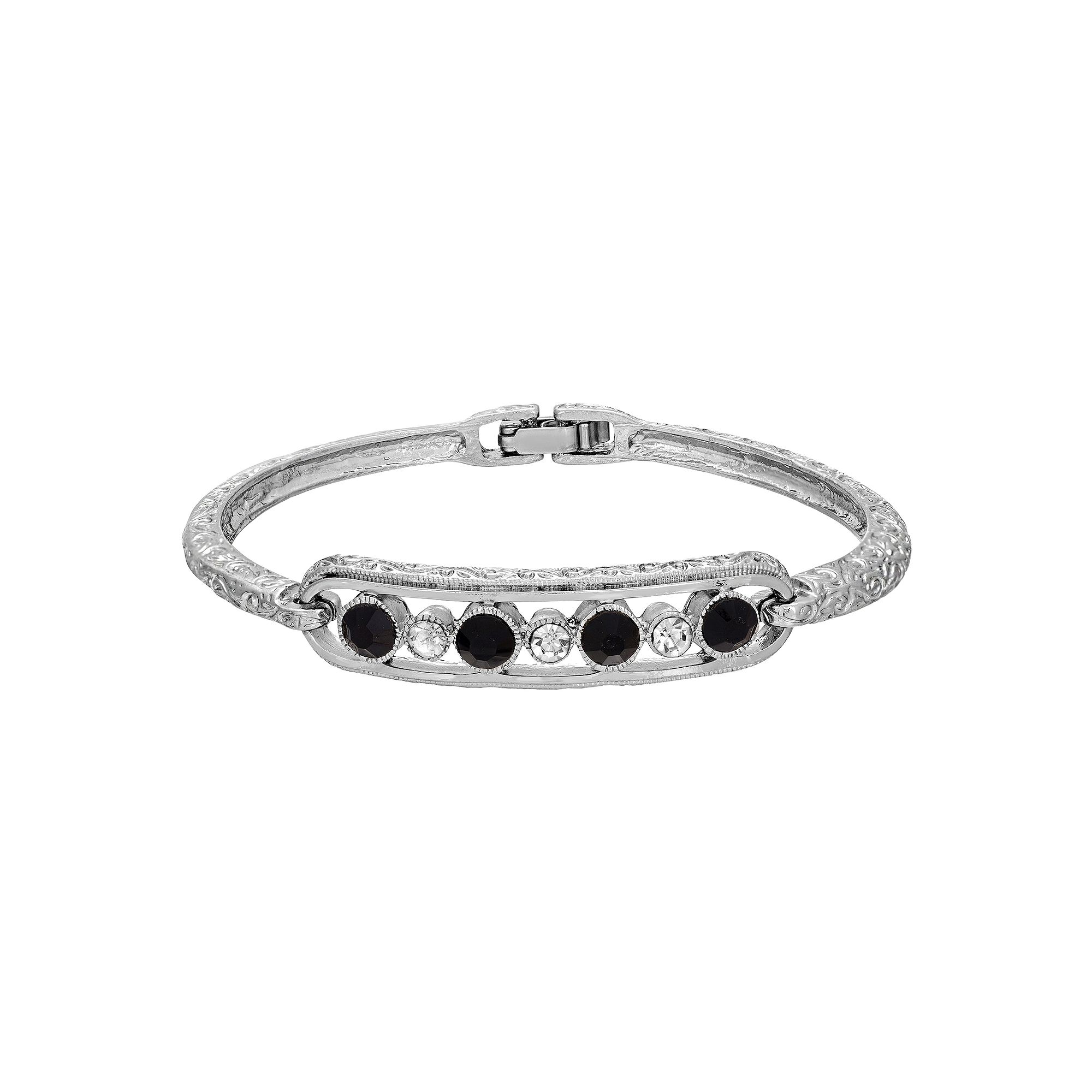 1928 Crystal Thin Bangle Bracelet, Womens, Black