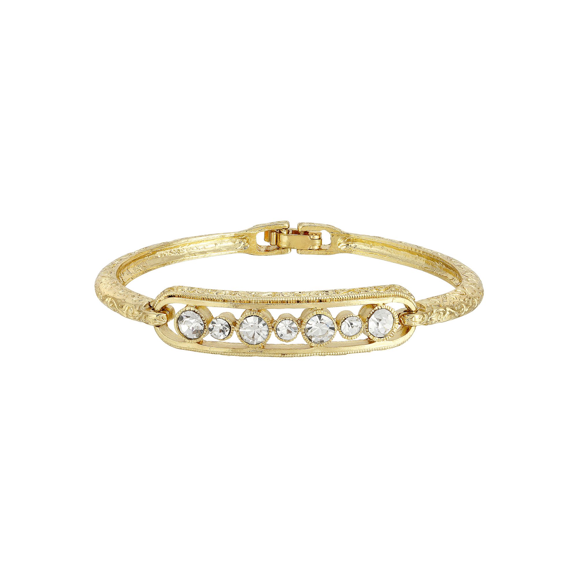 1928 Crystal Thin Bangle Bracelet, Womens, Gold White