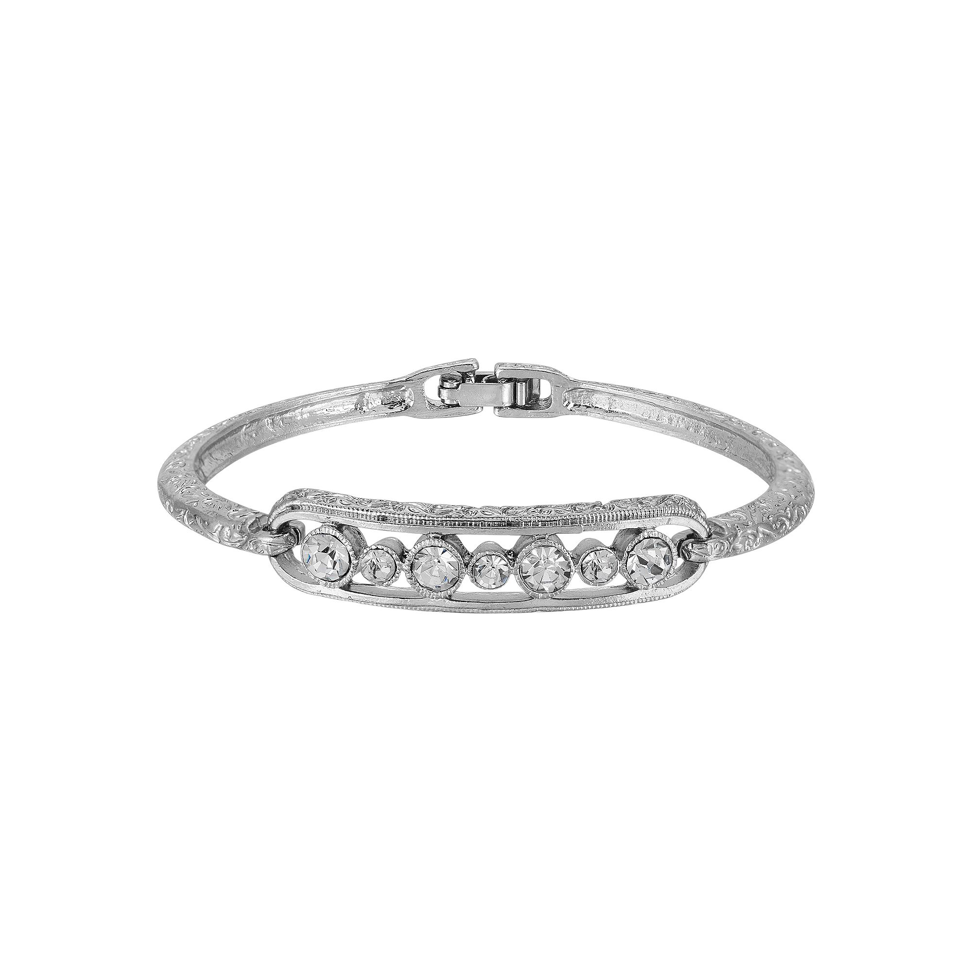 1928 Crystal Thin Bangle Bracelet, Womens, Silver White