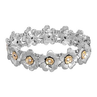 1928 Two Tone Crystal Flower Stretch Bracelet