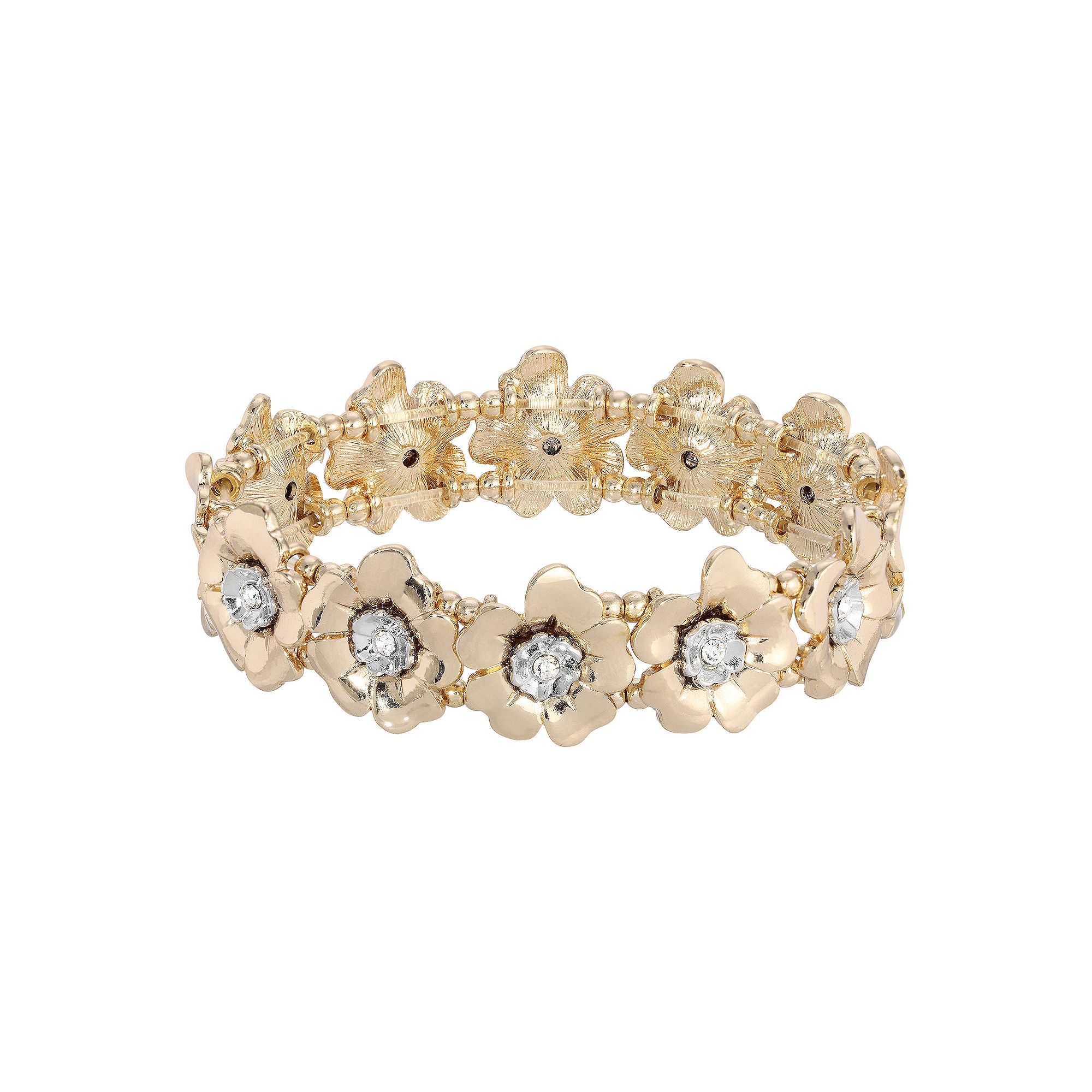 1928 Two Tone Crystal Flower Stretch Bracelet, Womens, Yellow