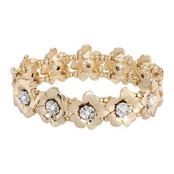 1928 Two Tone Crystal Flower Stretch Bracelet