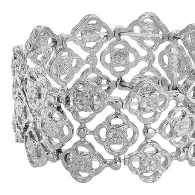 1928 Clover & Flower Wide Stretch Bracelet