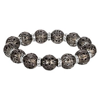 1928 Filigree Bead Crystal Rondelle Stretch Bracelet