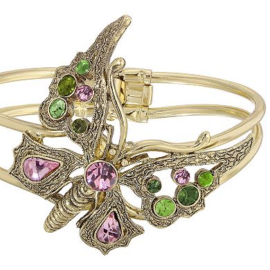 1928 Crystal Butterfly Hinge Cuff Bracelet