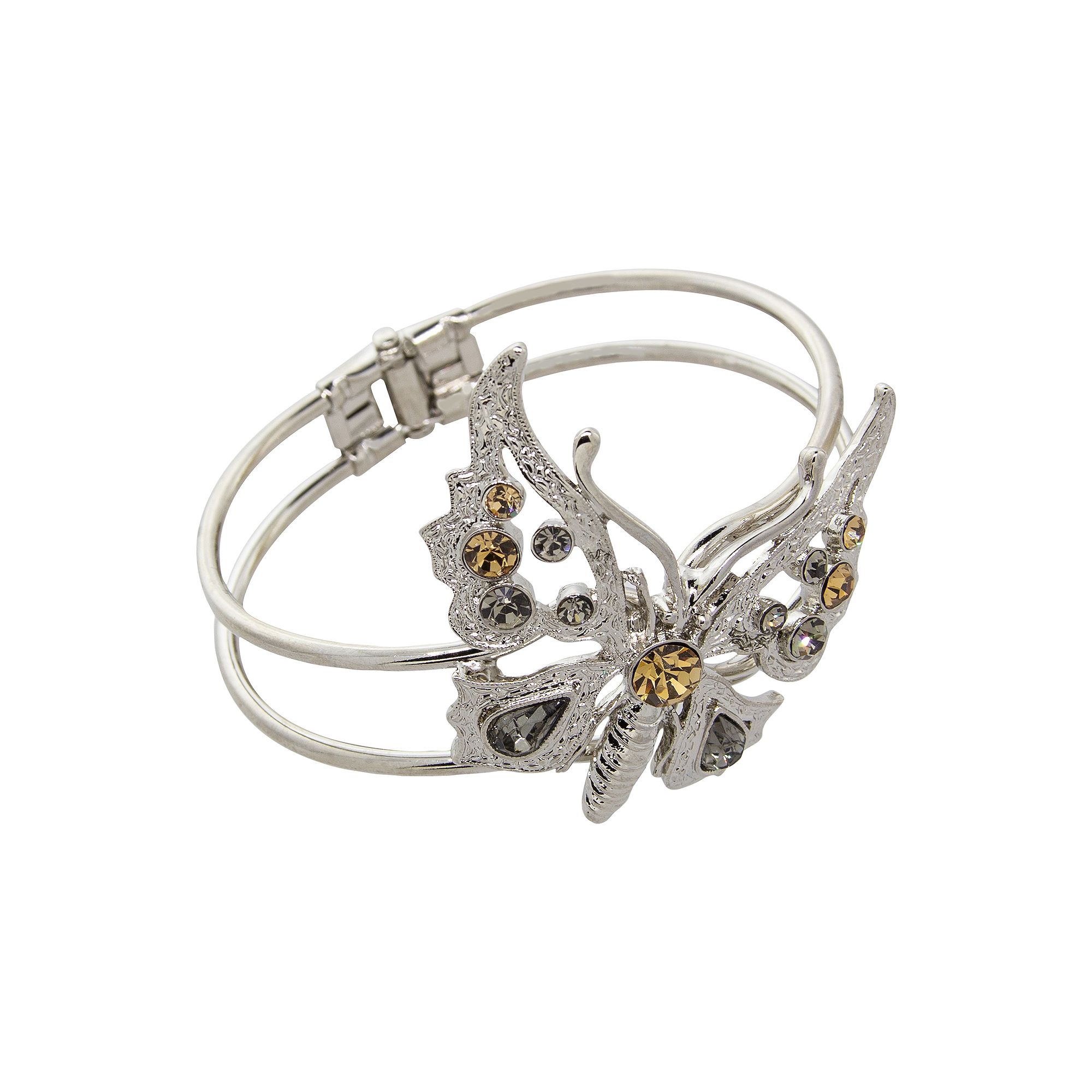 1928 Crystal Butterfly Hinge Cuff Bracelet, Womens, Light Brown