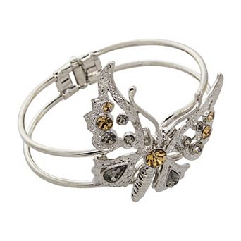 1928 Crystal Butterfly Hinge Cuff Bracelet