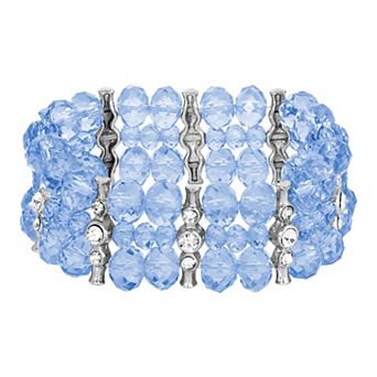 1928 3-Row Beaded Stretch Bracelet with Crystal Accent