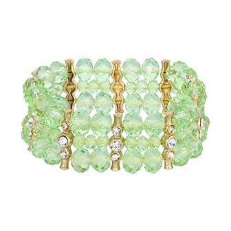 1928 3-Row Beaded Stretch Bracelet with Crystal Accent