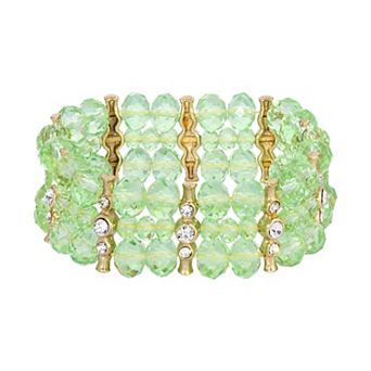 1928 3-Row Beaded Stretch Bracelet with Crystal Accent