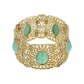 1928 Gold Tone Filigree Wide Stretch Bracelet