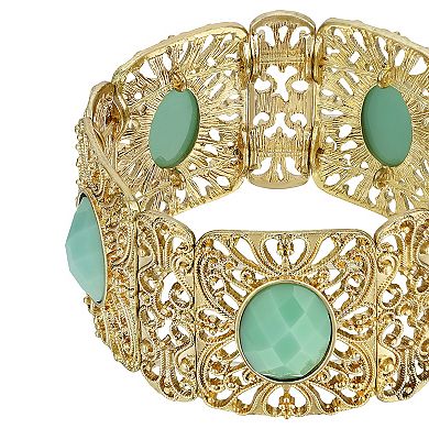 1928 Gold Tone Filigree Wide Stretch Bracelet