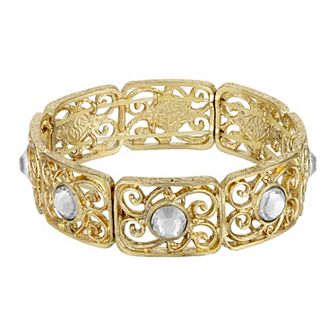 1928 Gold Tone Crystal Stretch Bracelet