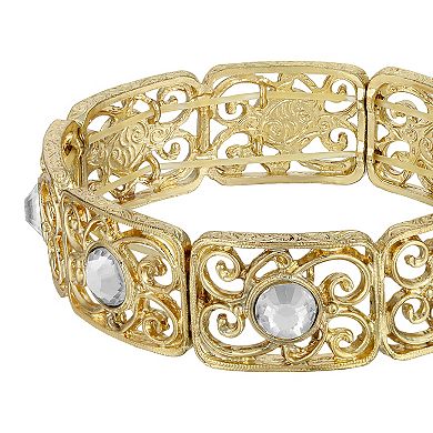 1928 Gold Tone Crystal Stretch Bracelet