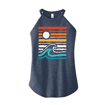 Juniors' Striped Sunset High Neck Tank Top