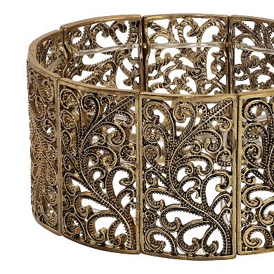 1928 Gold Tone Wide Filigree Stretch Bracelet