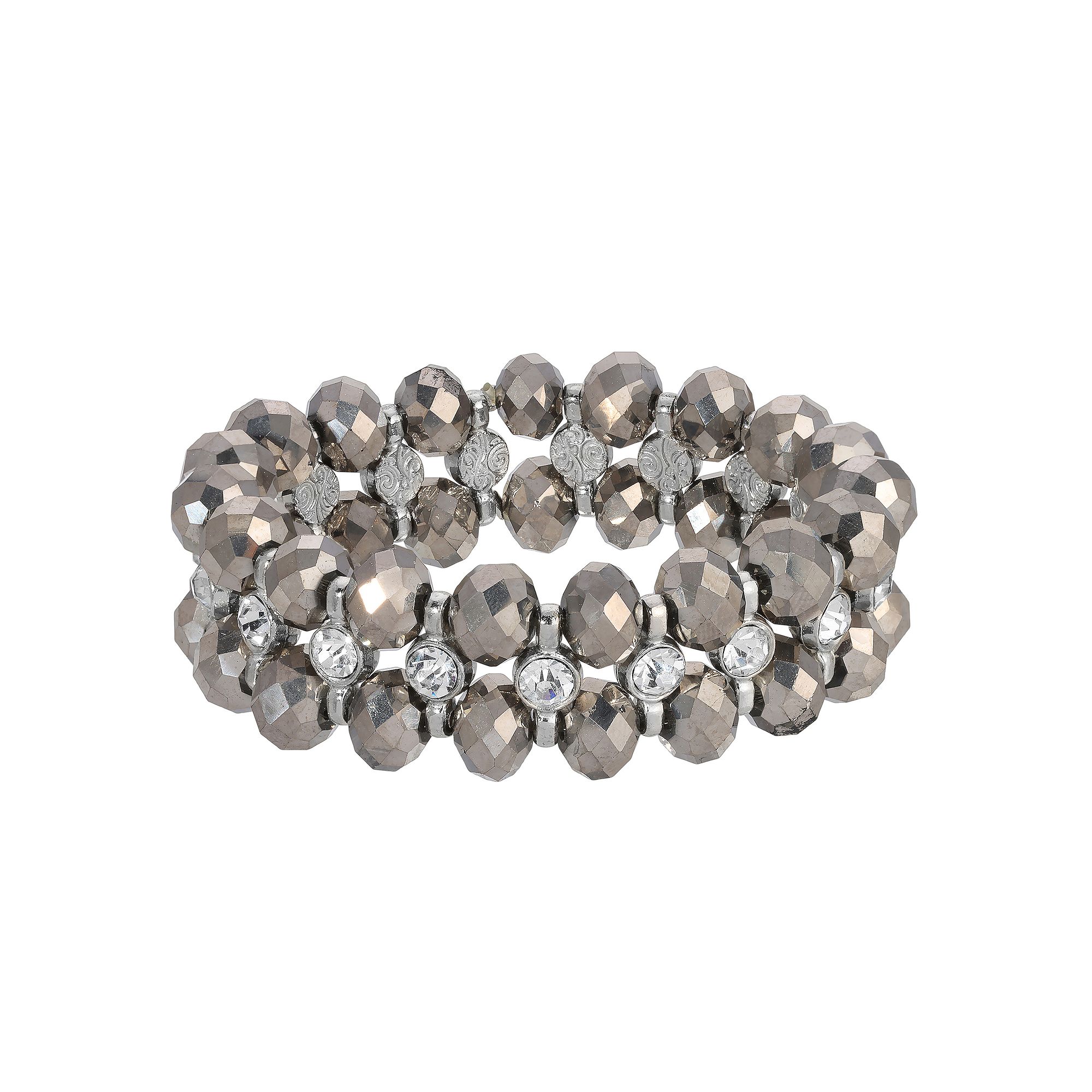 1928 Silver Tone Hematite Crystal Stretch Bracelet, Womens, Gray