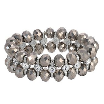 1928 Silver Tone Hematite Crystal Stretch Bracelet