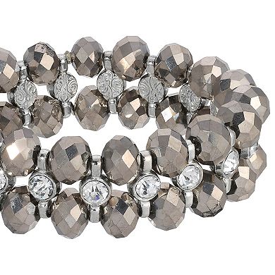 1928 Silver Tone Hematite Crystal Stretch Bracelet