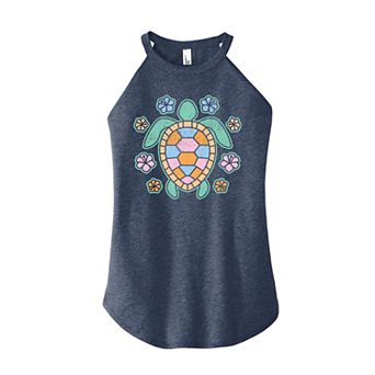 Juniors' Turtle & Flowers High Neck Tank Top