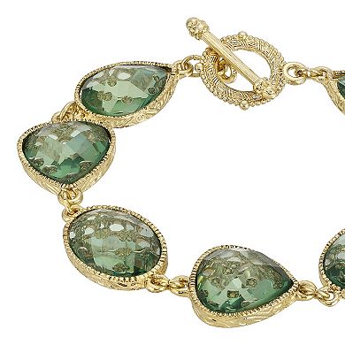 1928 Gold Tone Aqua Color Faceted Toggle Bracelet