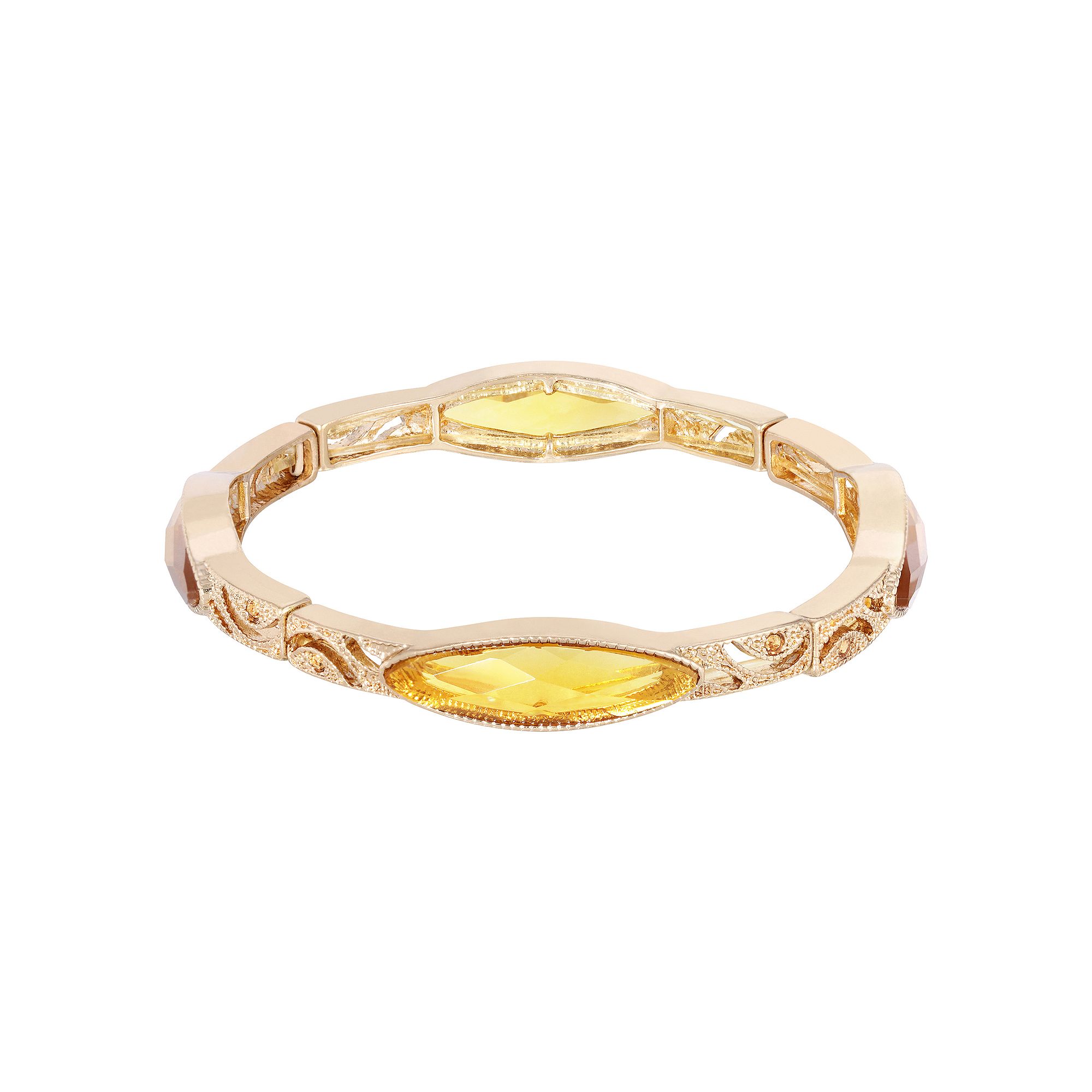 1928 Gold Tone Oval Topaz Color Stretch Bracelet, Womens, Yellow