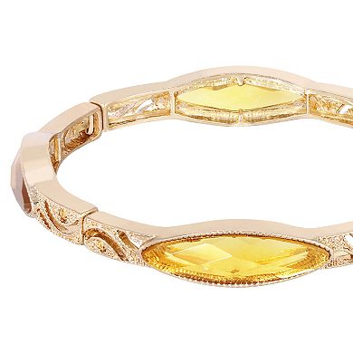 1928 Gold Tone Oval Topaz Color Stretch Bracelet