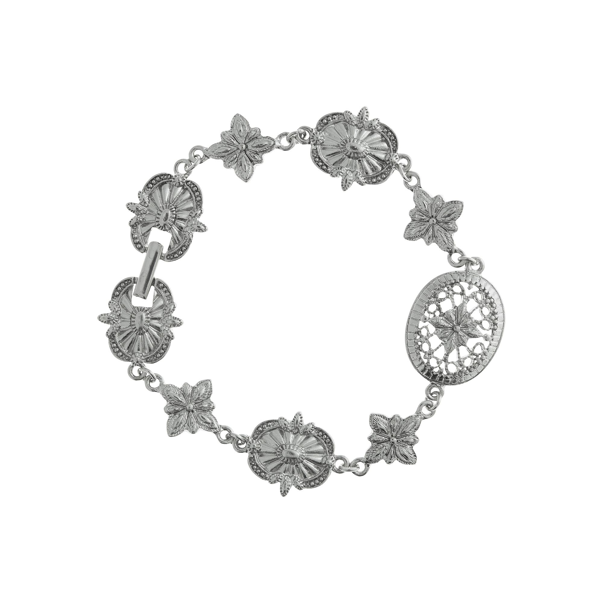 1928 Silver Tone Tailored Link Bracelet, Womens, Gray