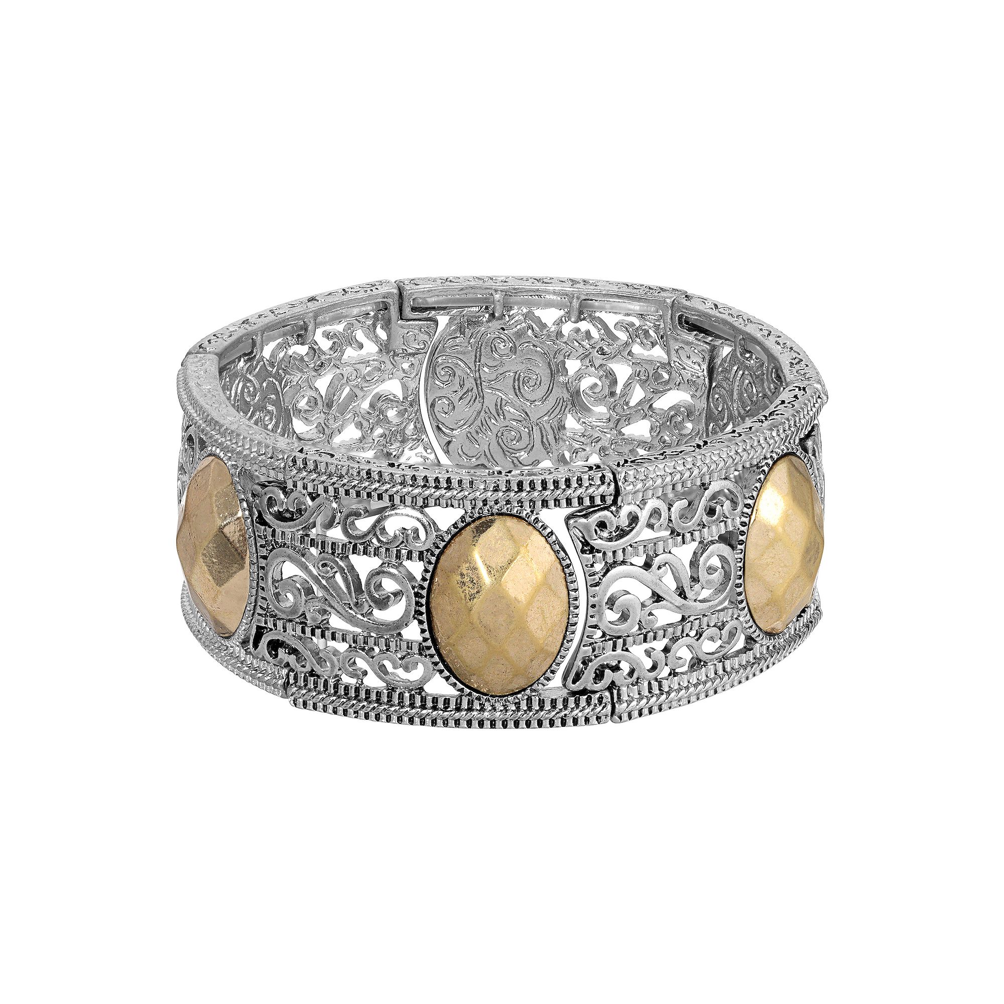 1928 Two Tone Filigree Stretch Bracelet, Womens, Multi
