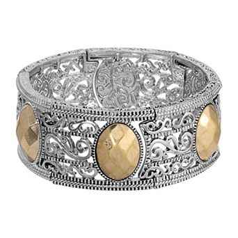 1928 Two Tone Filigree Stretch Bracelet