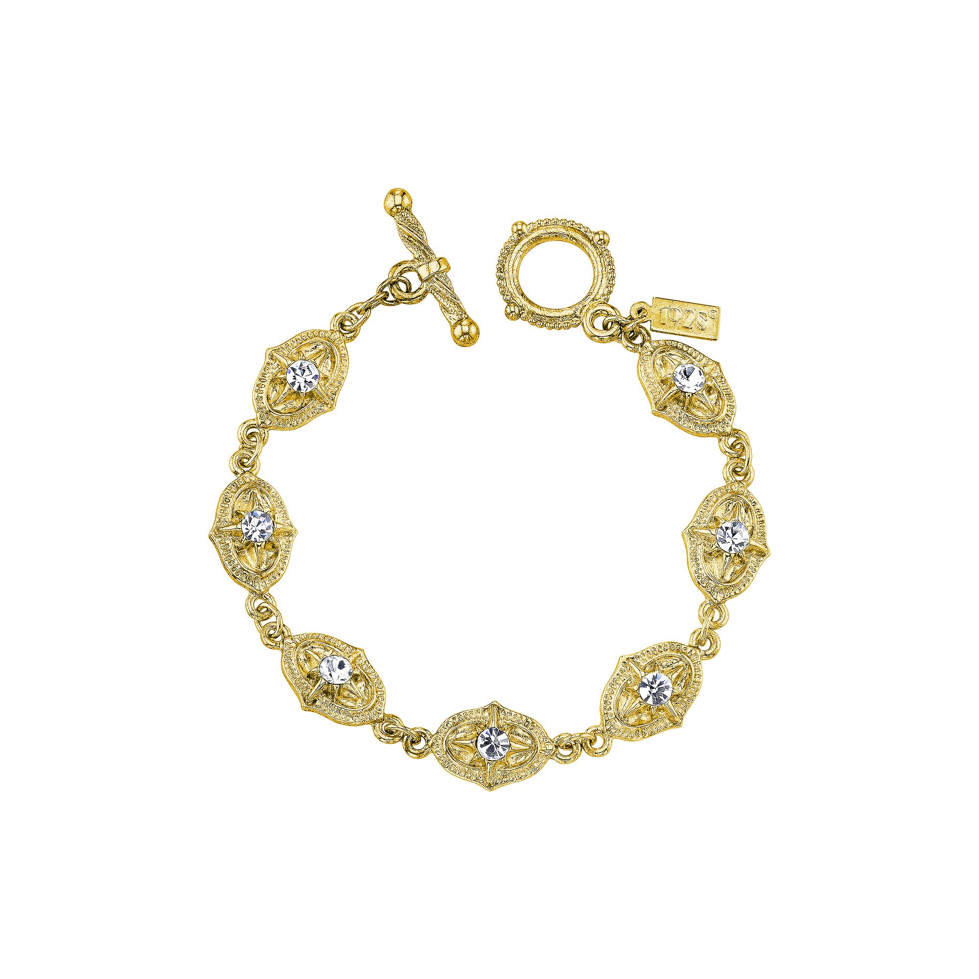 1928 Gold Tone Crystal Toggle Bracelet, Womens, White