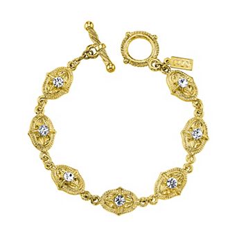 1928 Gold Tone Crystal Toggle Bracelet