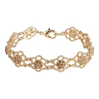 1928 Gold Tone Light Colorado Crystal Flower Link Bracelet